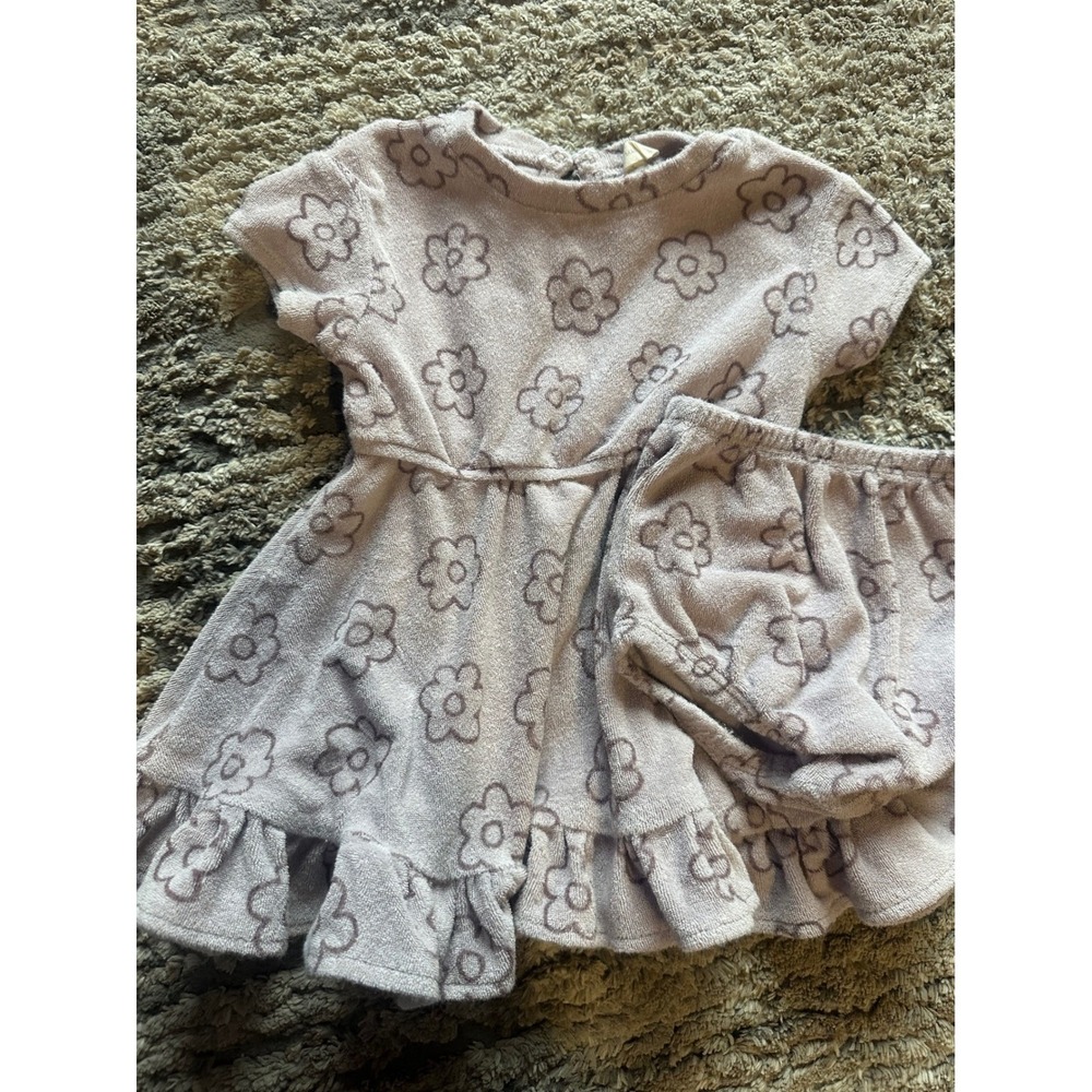 Quincy Mae Infant Girls Purple Flower Power Terry Dress + Diaper Cover 12-18M